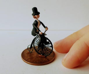 Tiny Penny Farthing Bicycle Made From Pocket Watch Gears - Small Enough to Put on an Old Penny